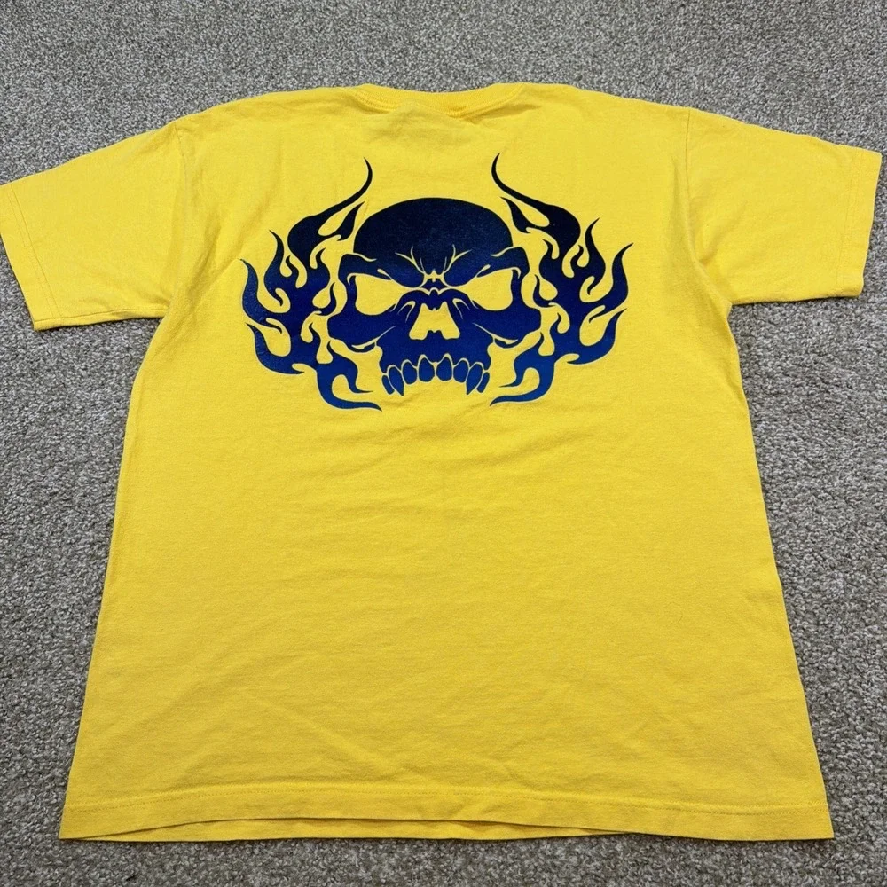 Vintage Odm Skull Flame Tee Double Sided Felt Material Size Large Yellow